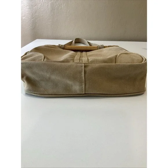 Vintage Rattan Handle Tan Canvas Satchel Purse Attached Coin Purse Boho Retro‎ - Picture 7 of 13